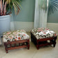 A fine Pair of late Victorian footstools. Repaired, Restored and Reupholsteted in High end French Designer fabric. Oak frames in tact.