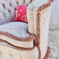 Stunning Vintage Hollywood Revival Scalloped Armchair In Pink And Blue