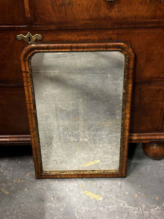Large Vintage Early Georgian Walnut Wall Mirror, Original Worn Glass.