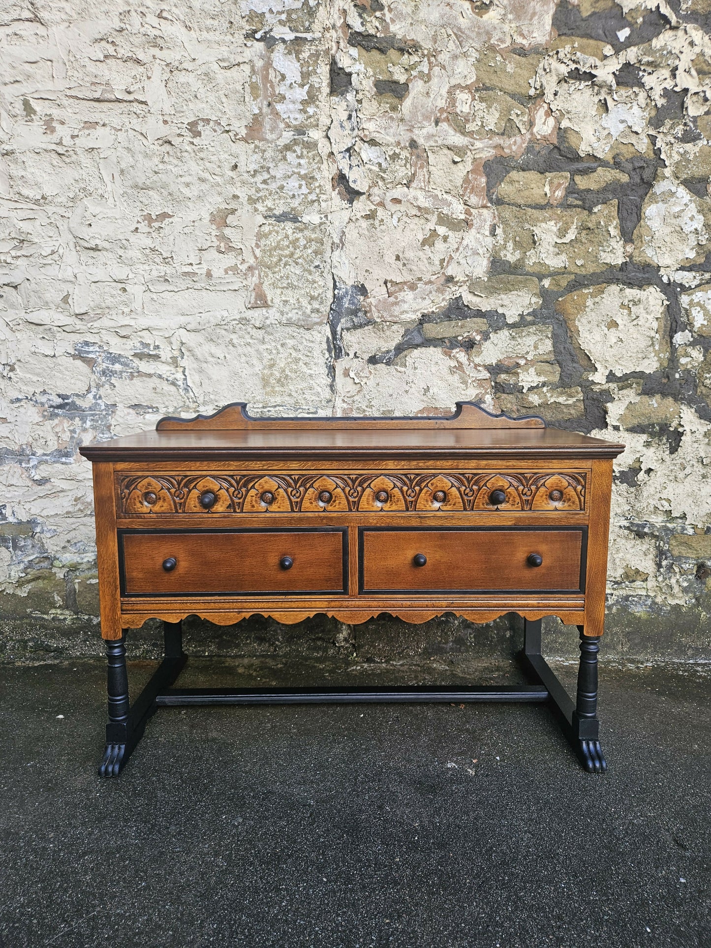Vintage Chest Of Drawers Oak Tallboy Cabinet Three Drawer Chest With Ebonised Detailing