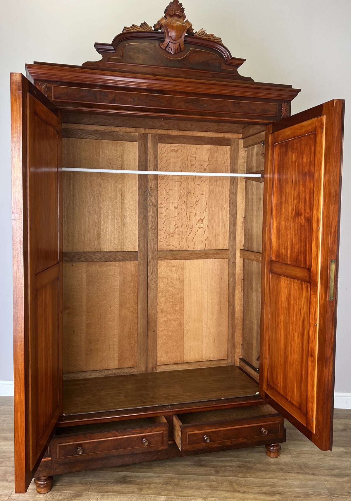Wardrobe Antique French Style Mahogany Mirrored Two Door Carved Armoire LOT 6543