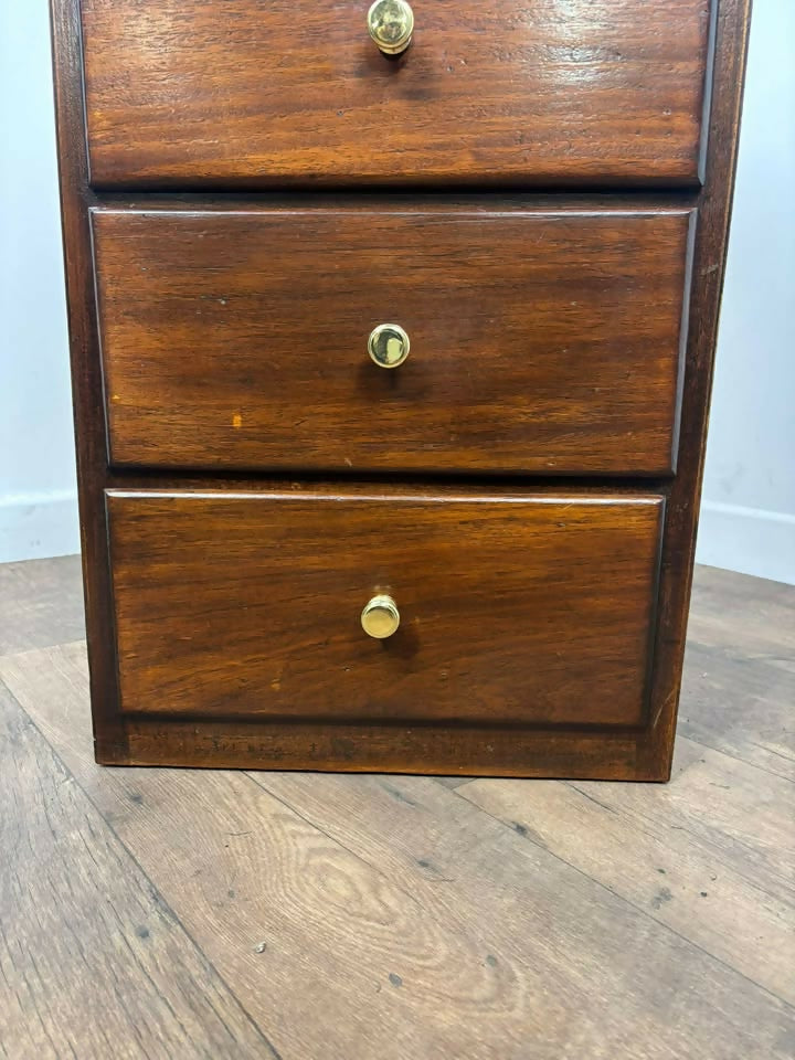 Vintage Dark Oak Veneer Narrow Of Four Drawer Chest
