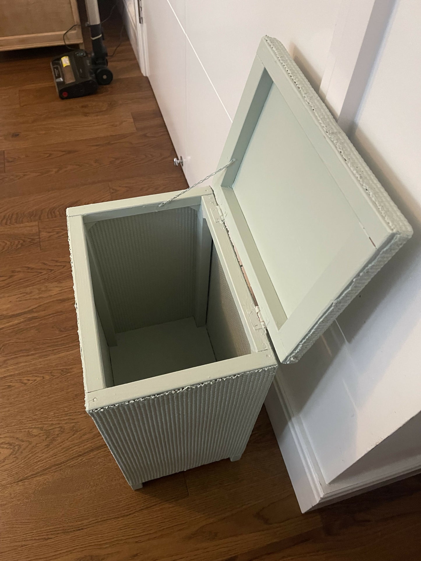 Mid century laundry basket repainted light green