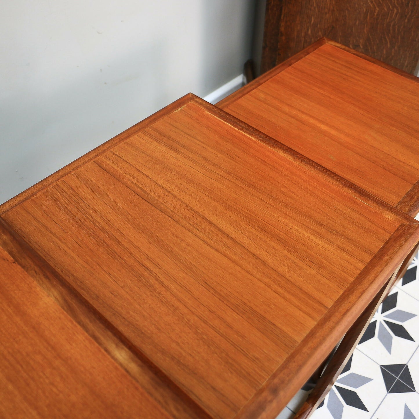 G Plan Nest of Three Tables Astro Design with Teak Tops and Teak Afromosia Legs.