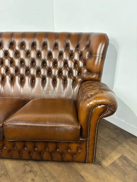 Vintage Brown Leather Button Back Chesterfield Two-Seater Settee