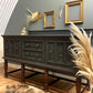 Vintage carved large dark grey & oak sideboard