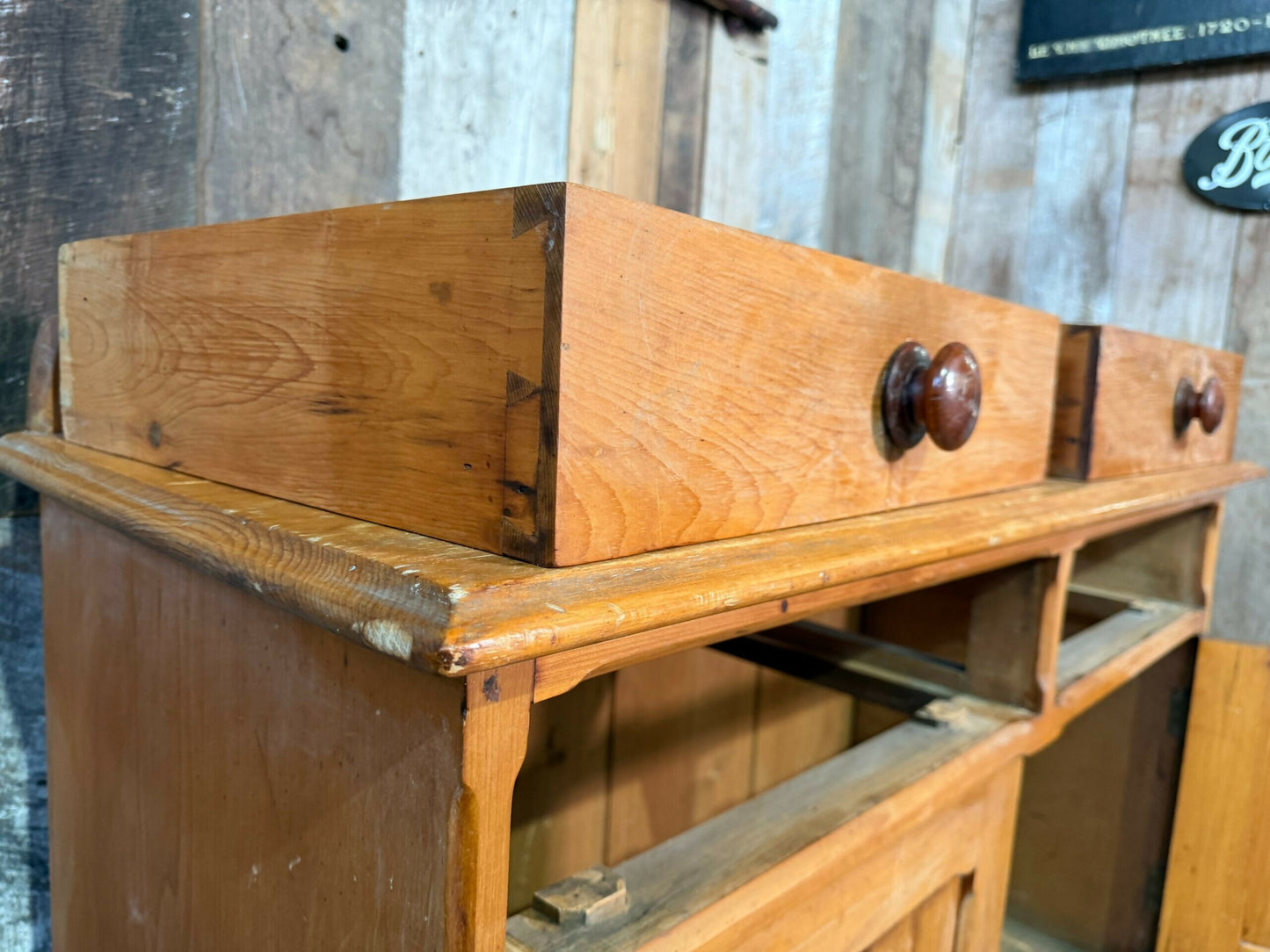 Antique Edwardian Pine Two Door Low Housekeeper Pantry Kitchen Cupboard, c.1920