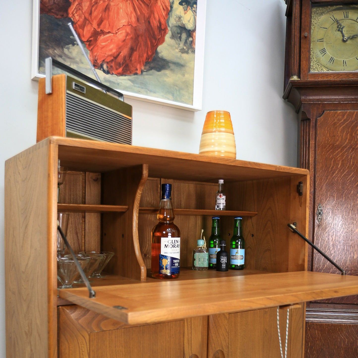 Ercol Windsor Blonde Drinks Cocktail Cabinet Bureau in Elm Model 469
