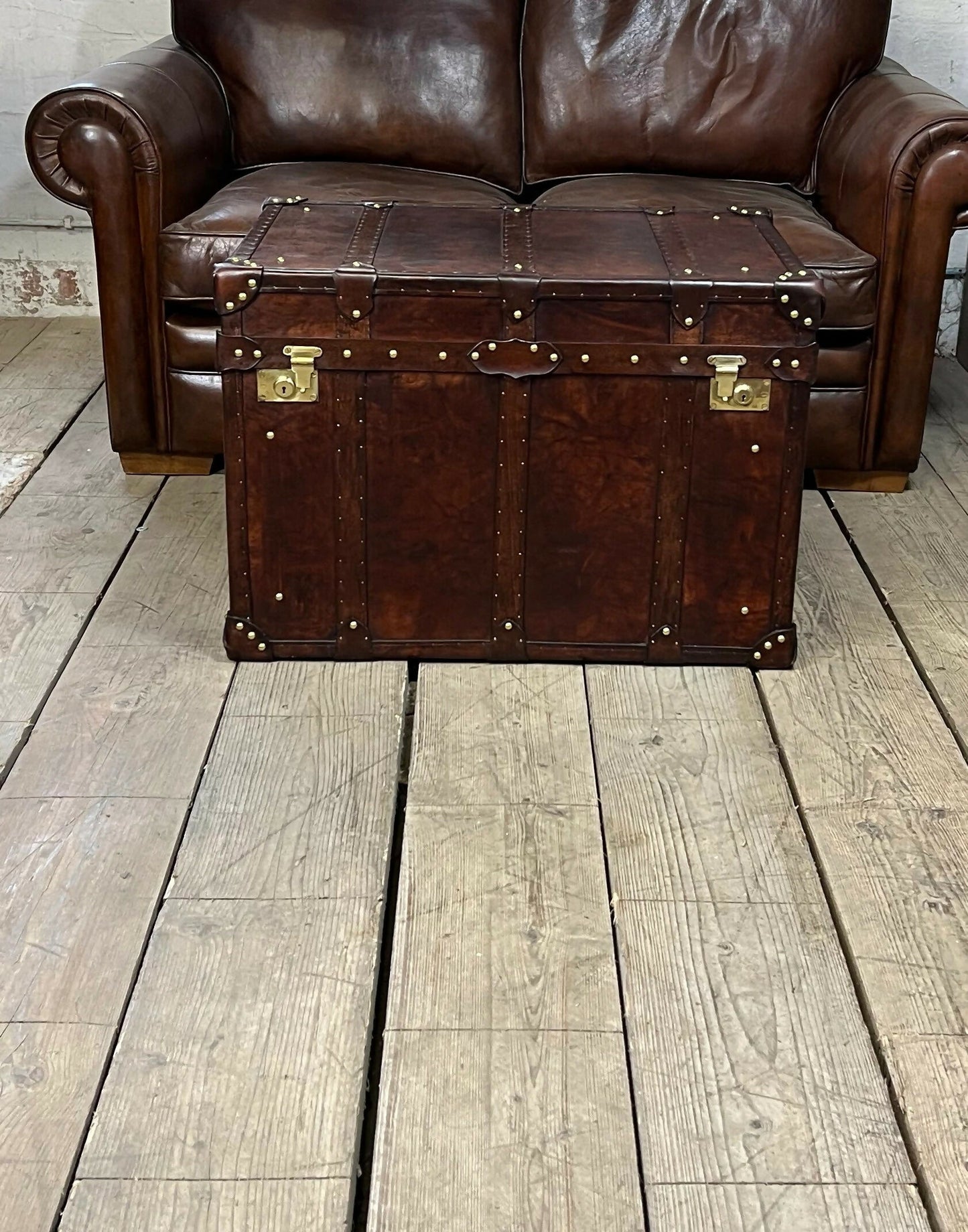 English Leather Coffee Table Storage Trunk