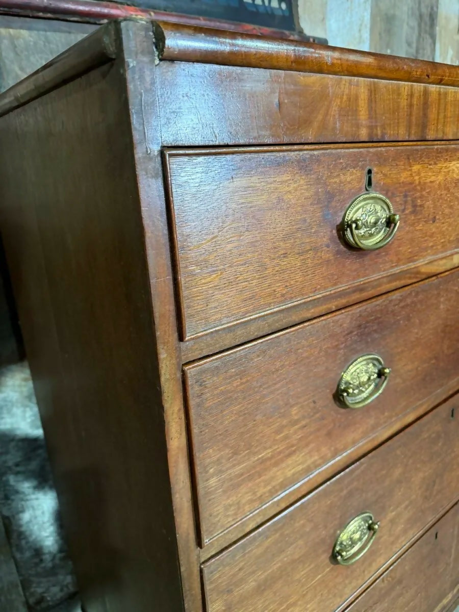 Antique George III Oak and Mahogany Two over Three Chest of Drawers, c1820