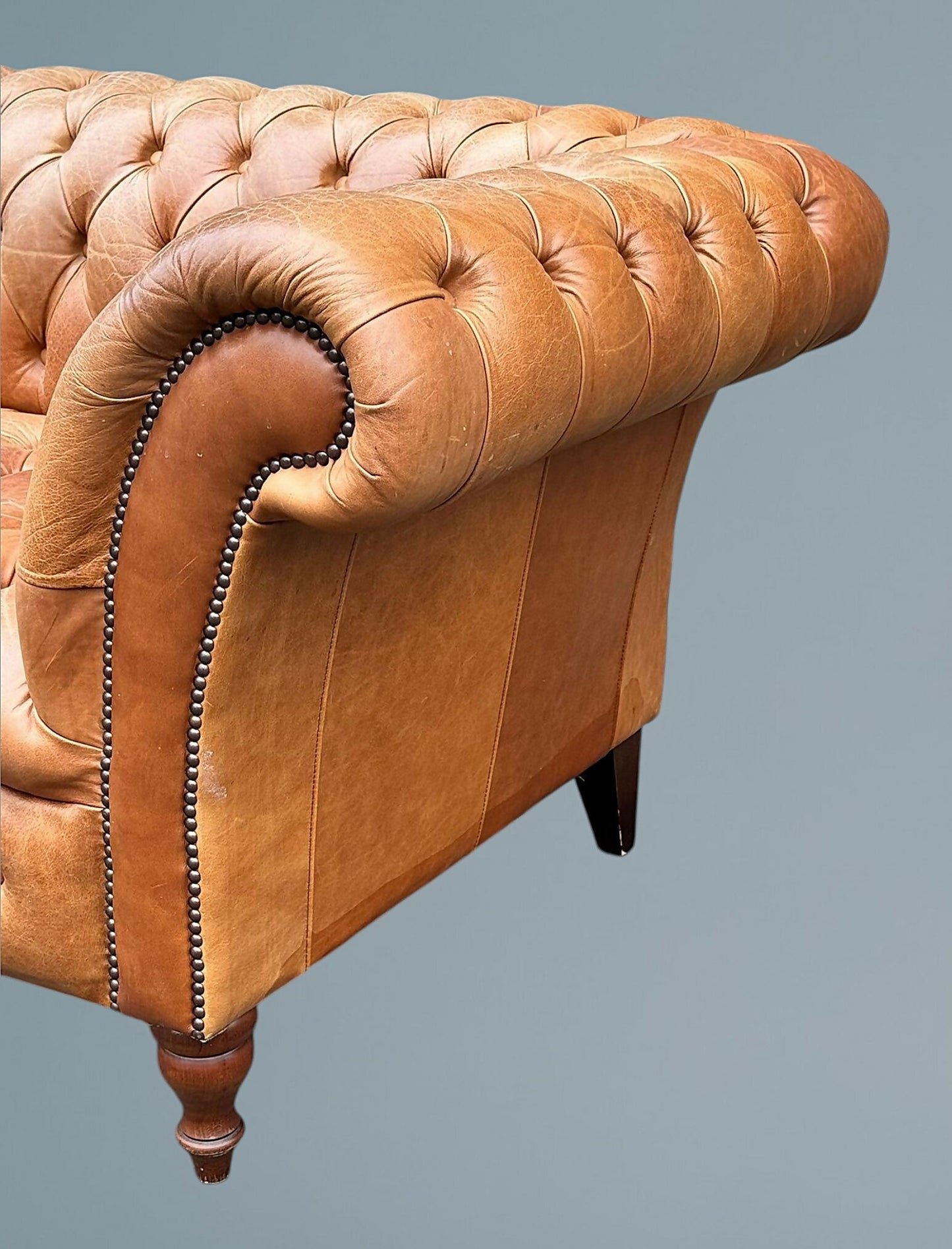 English Fully Buttoned Leather Chesterfield Sofa