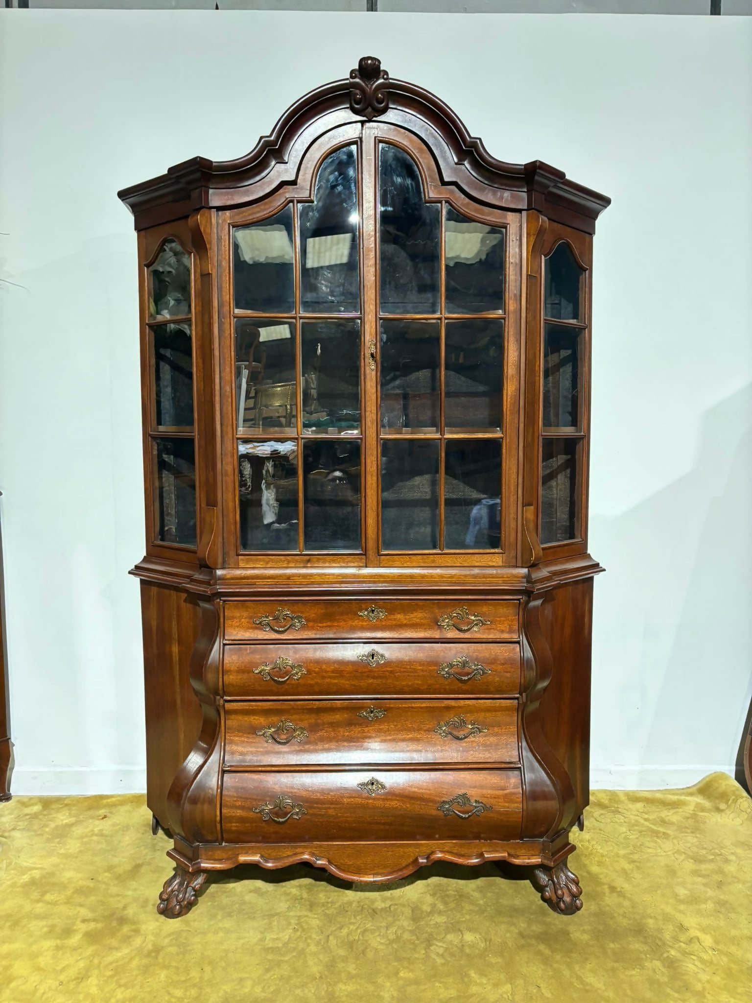 Dutch Mahogany 19th Century Bombe Display Cabinet