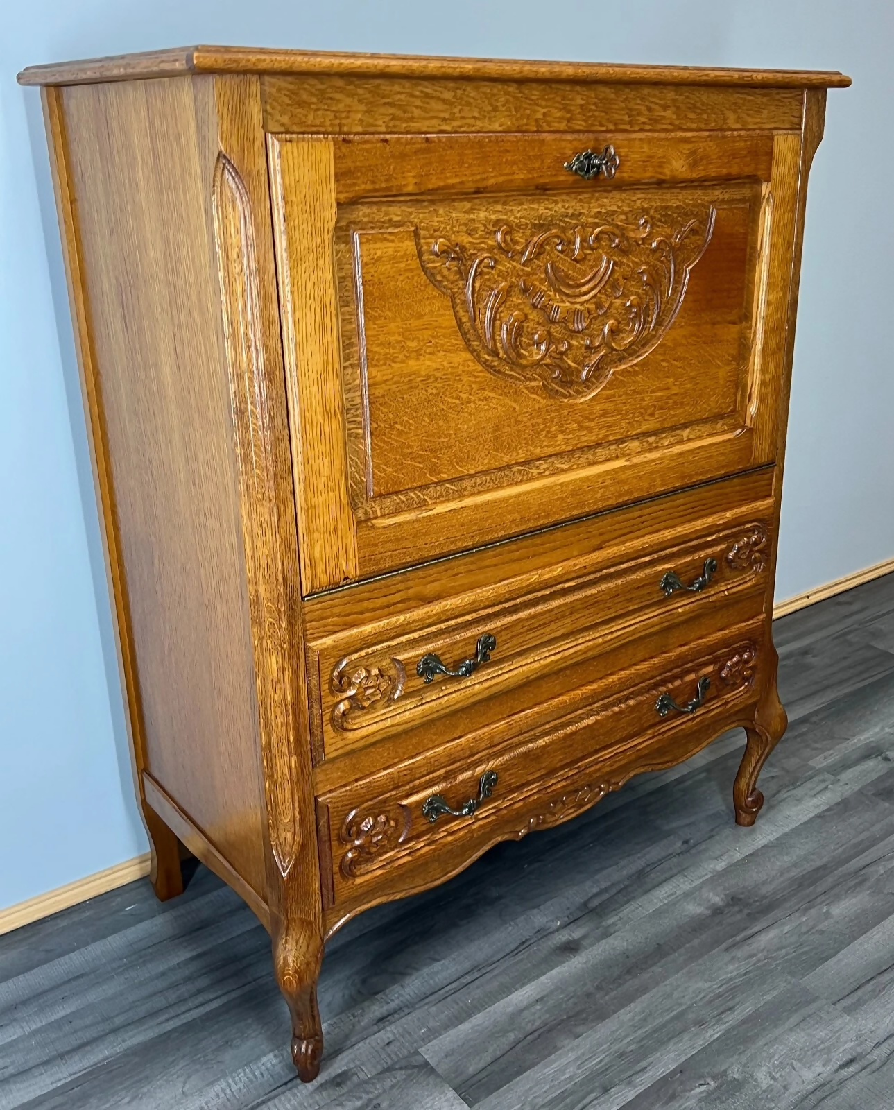 Cabinet Vintage French Louis XIV Style Writing Bureau Carved Sideboard LOT 3526