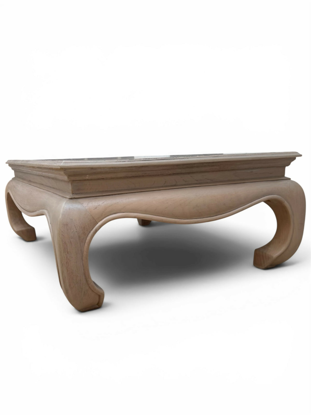 Vintage Refinished Solid Wood Coffee Table | Hand-Engraved Floral Design