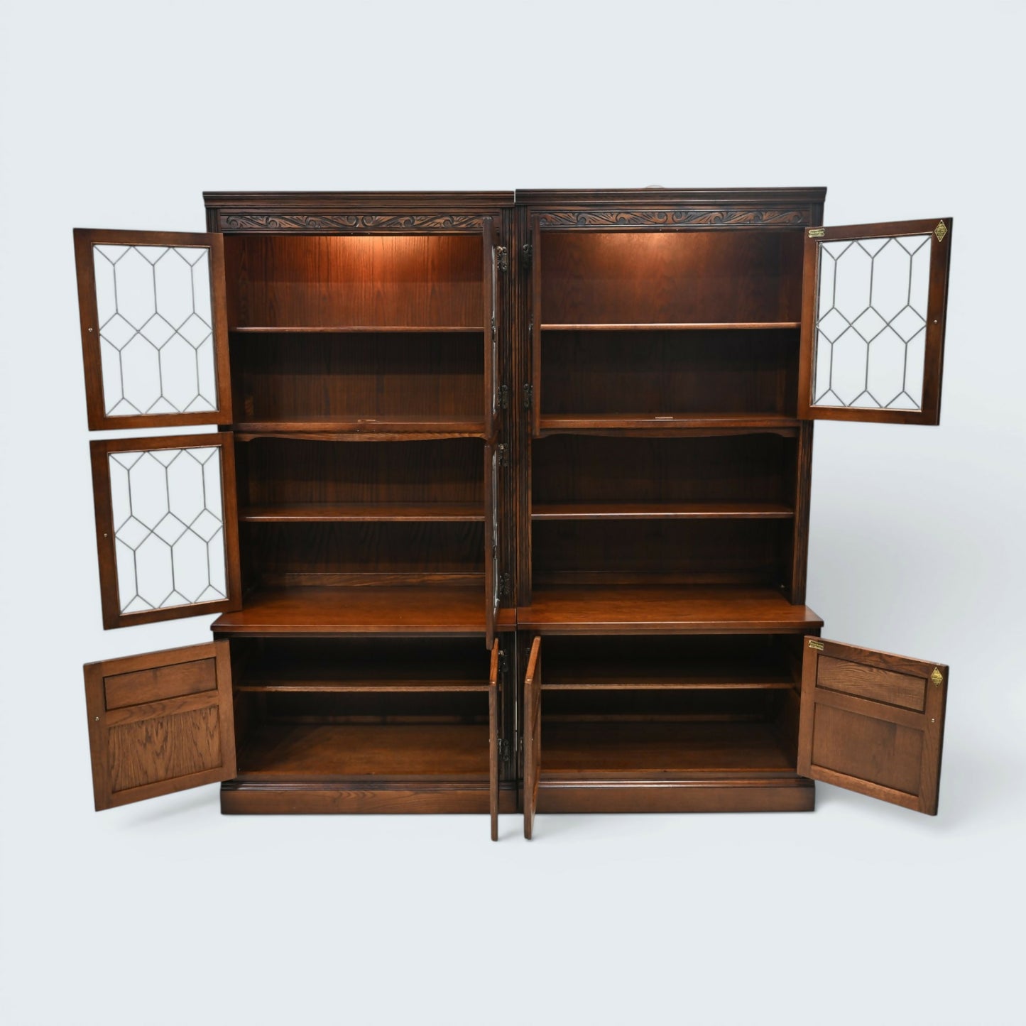 Old Charm Large Wall Unit Display Cabinet Bookcase Tudor Brown FREE UK Delivery
