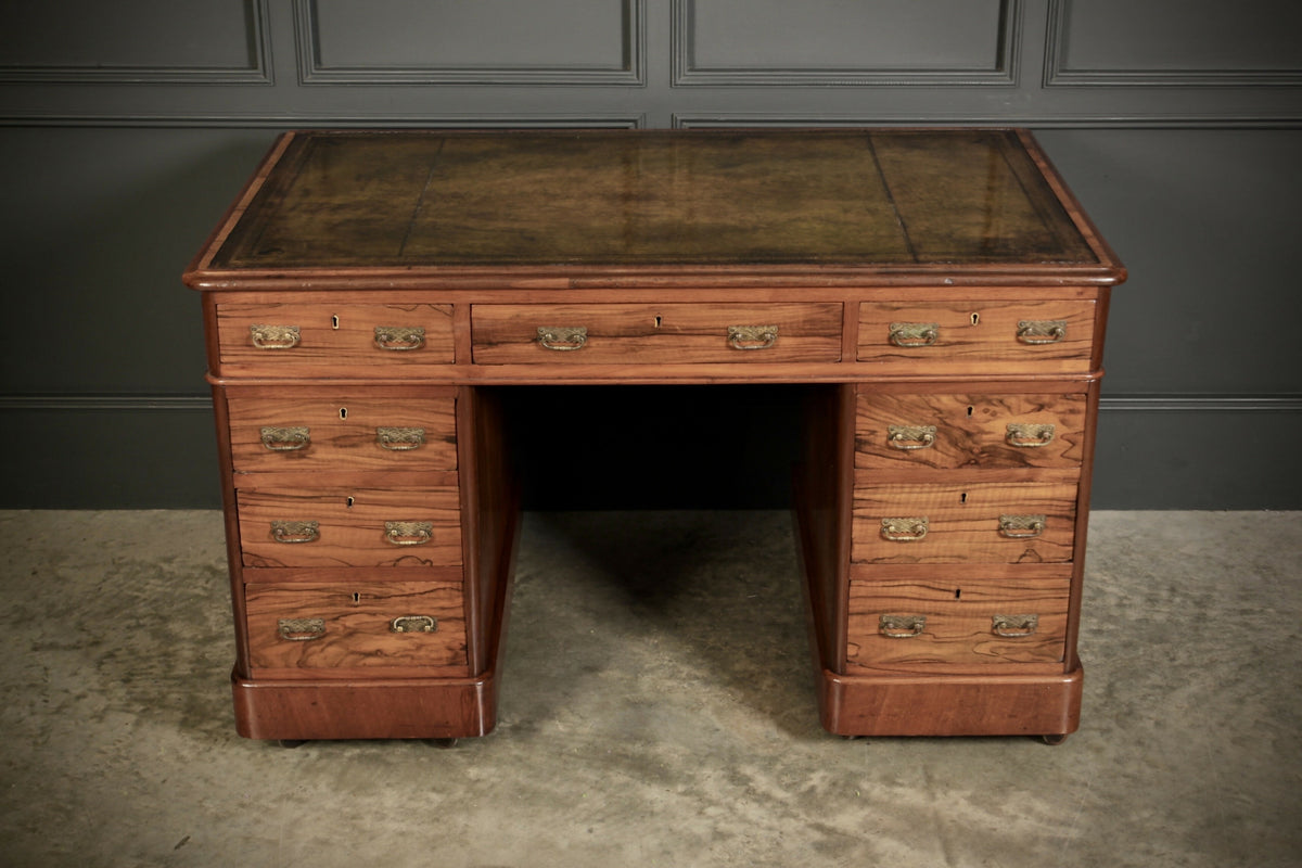 Victorian Walnut & Leather Pedestal Desk