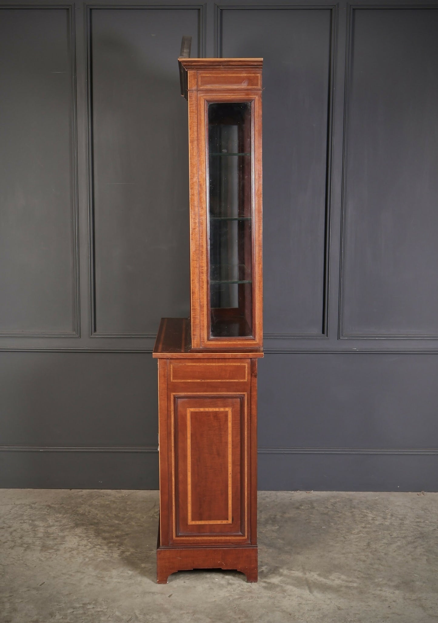 Marquetry Inlaid Mahogany Glazed Vintage Display Cabinet