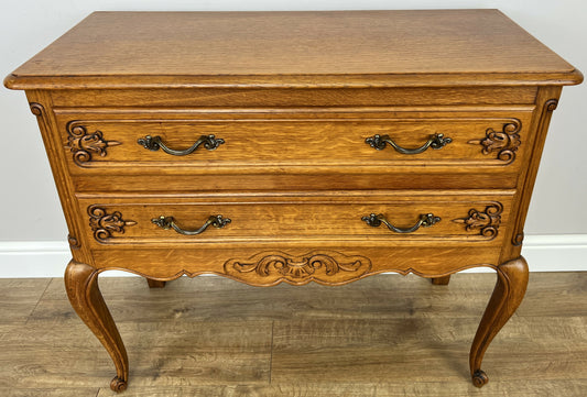 Chest of Drawers Vintage French Louis Oak 2 Drawers Carved Cabinet LOT 6232