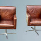Two Hand Dyed Brown Leather Aviators Swivel Captains Chairs
