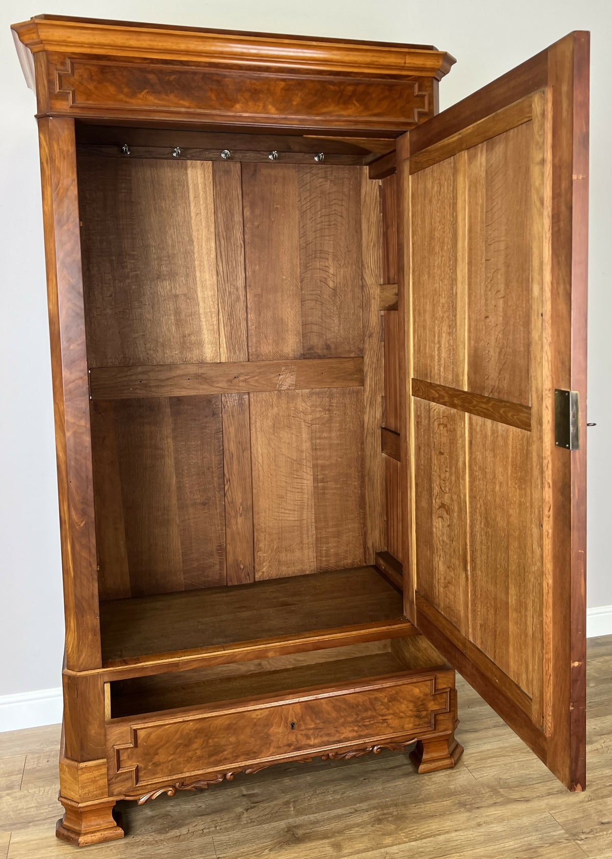 Wardrobe Antique French Walnut Burr Mirrored Storage Armoire LOT 6511