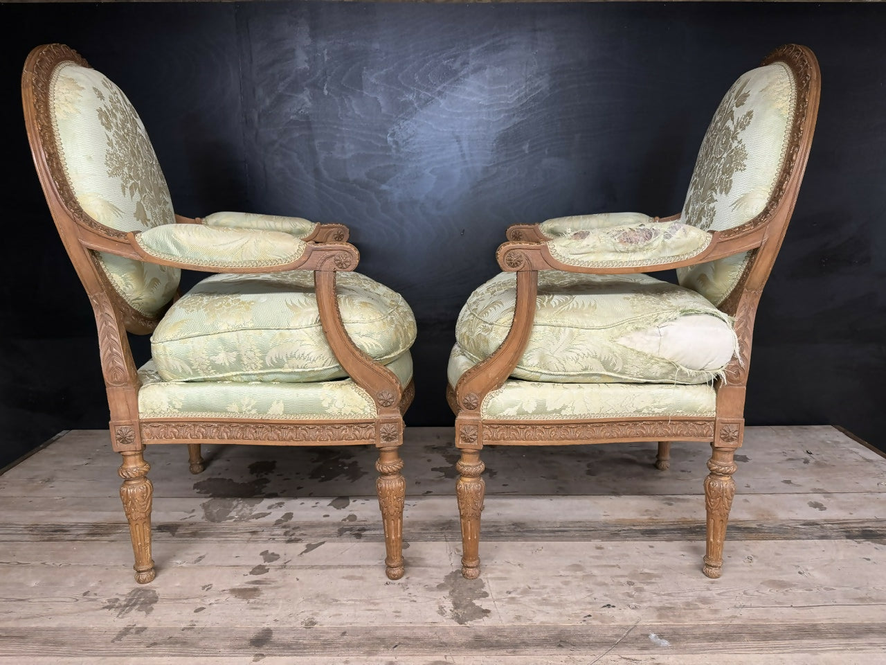 Generous Pair French Bergere Arm Chairs