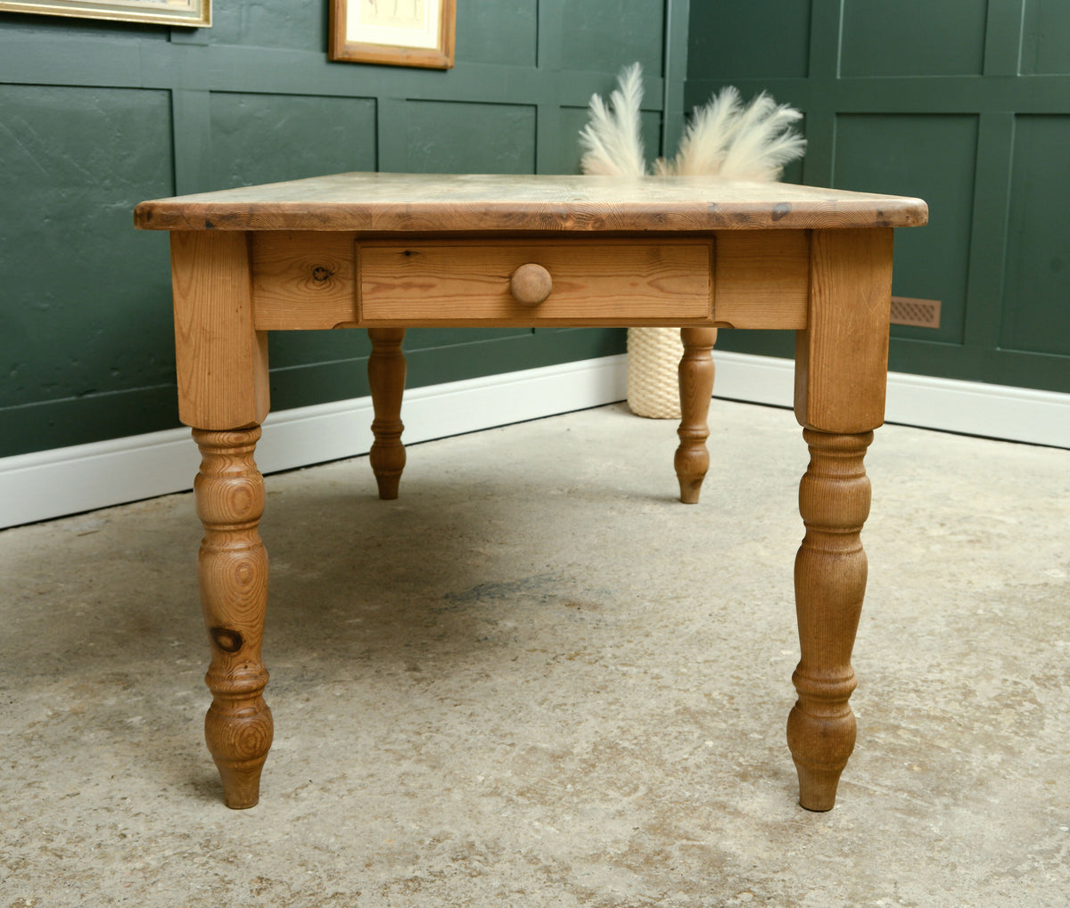 Vintage 6 FT Pine Farmhouse Dining Table with End Drawer - Seats 6-8