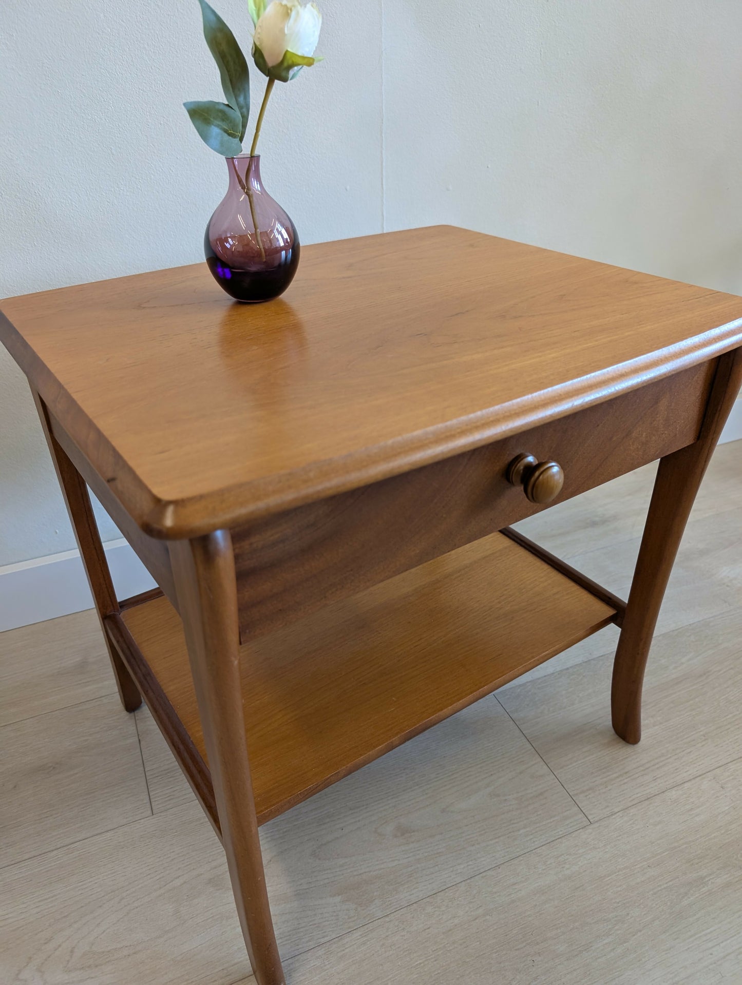 Mid Century Teak Side Table with Drawer & Shelf by Sutcliffe
