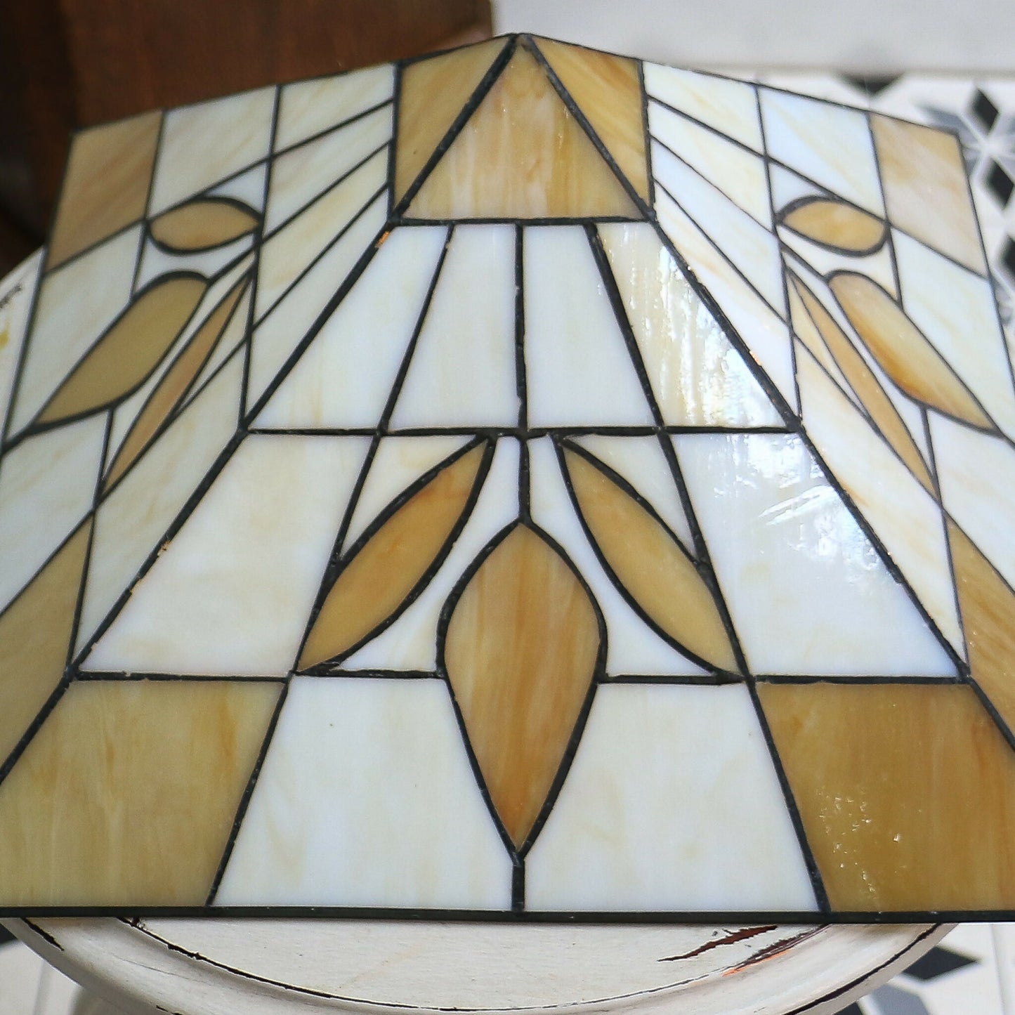 Art Deco Tiffany style Pendant Lampshade Gold and White.