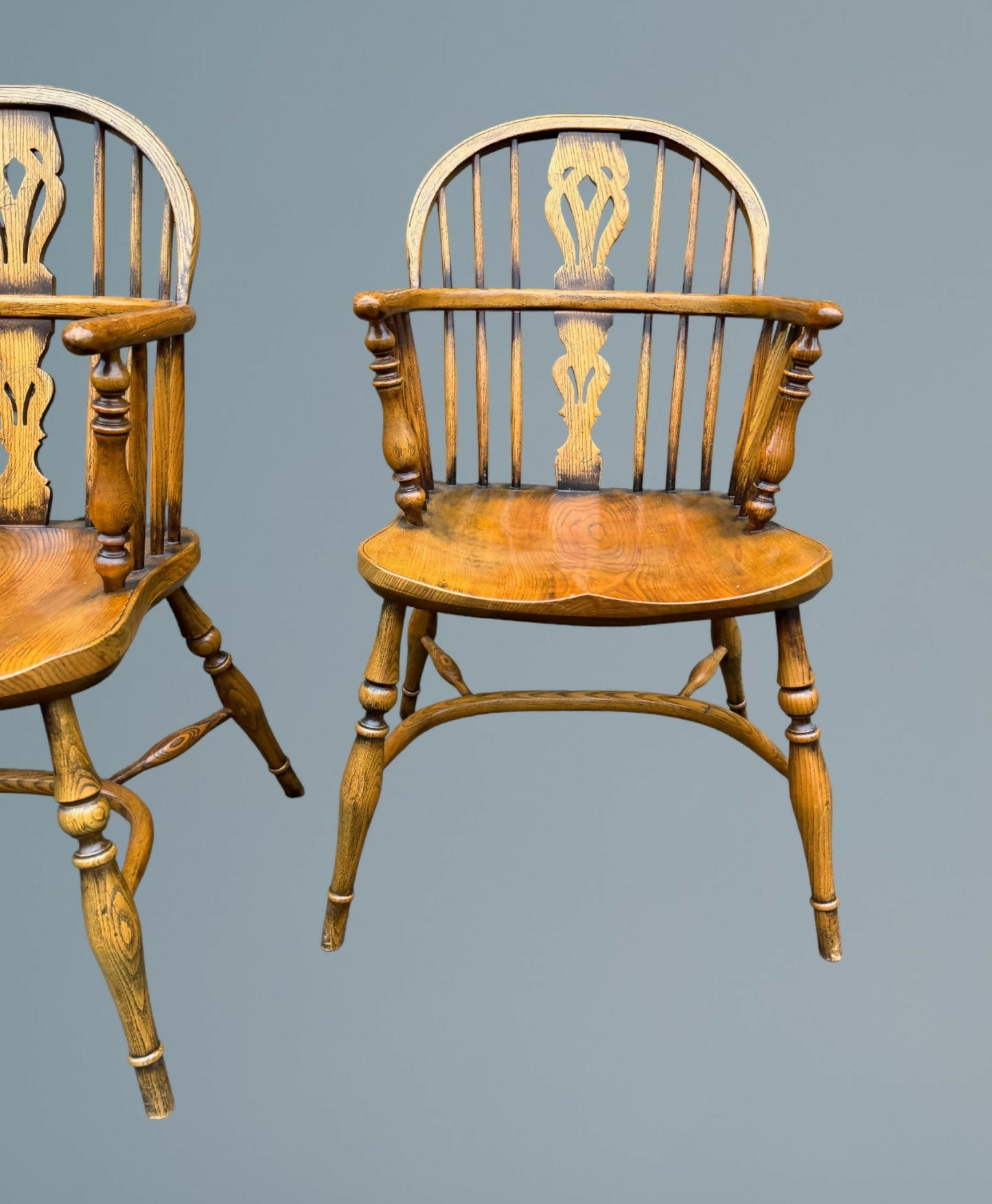 A Good Quality Pair of Ash Low Back Windsor Armchairs