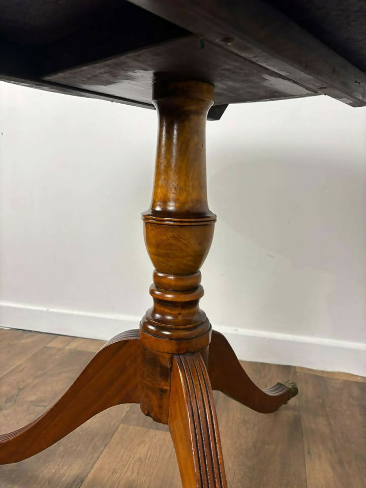 Antique Oak Round Console Table On Triform Base