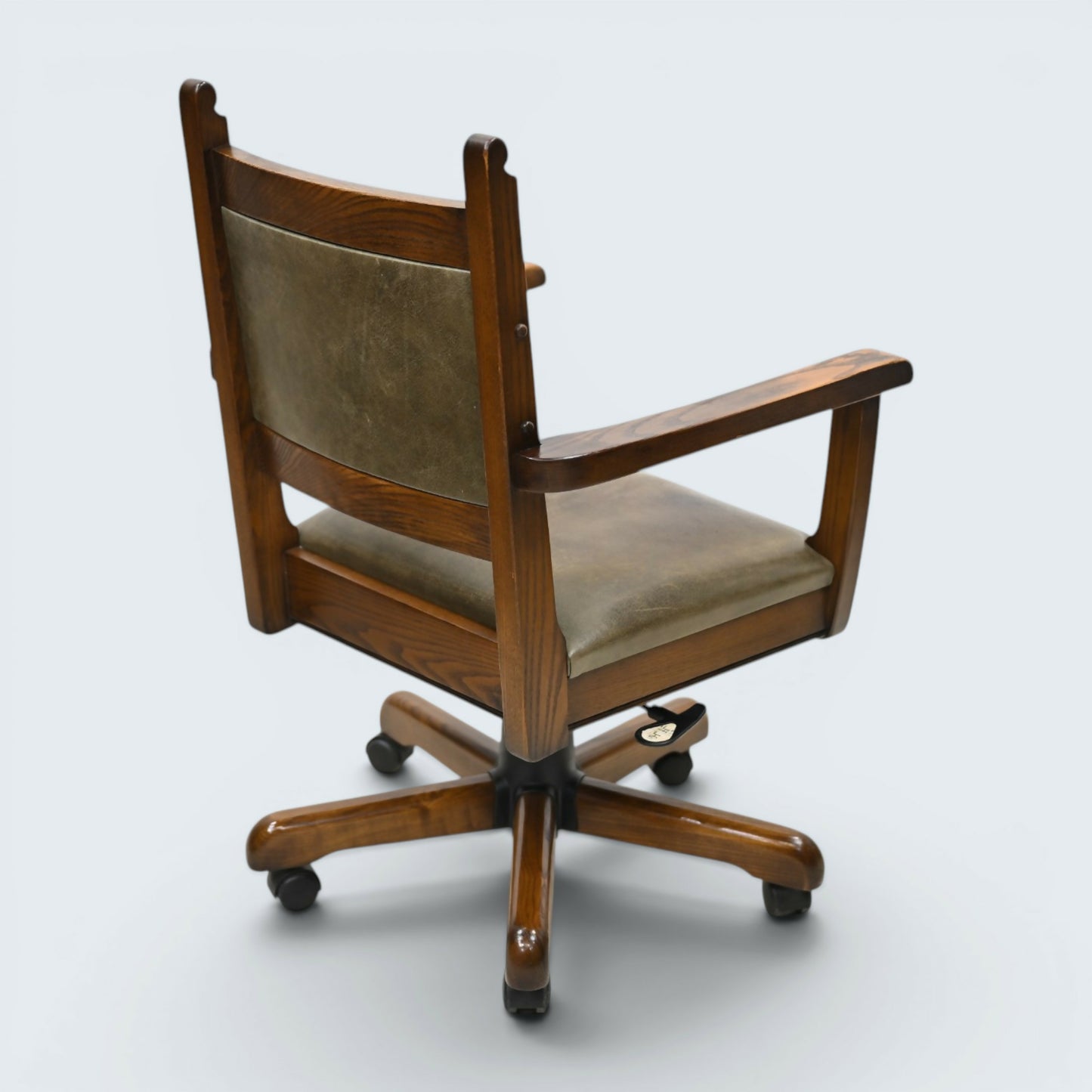 Vintage Wood Bros Old Charm Captains Office Chair Green Hide Leather Swivel Tilt