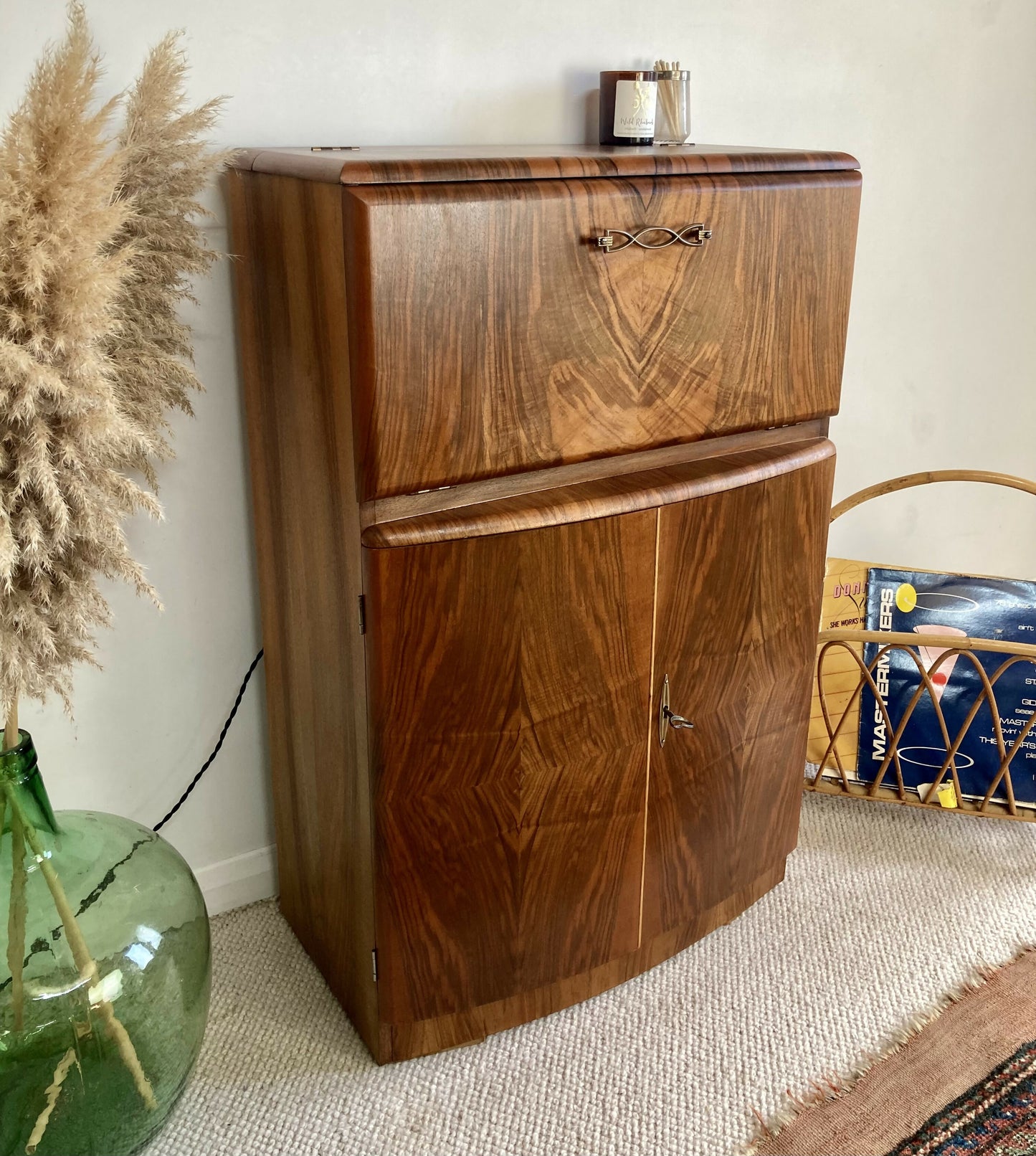 Art Deco Petite Walnut Cocktail Cabinet