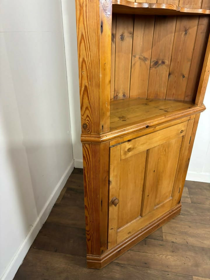 Solid Waxed Pine Barrel Back Corner Cupboard