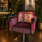 Salon swivel chair. Upholstered to make a funky statement piece. Velvet and faux fur with lion print panel