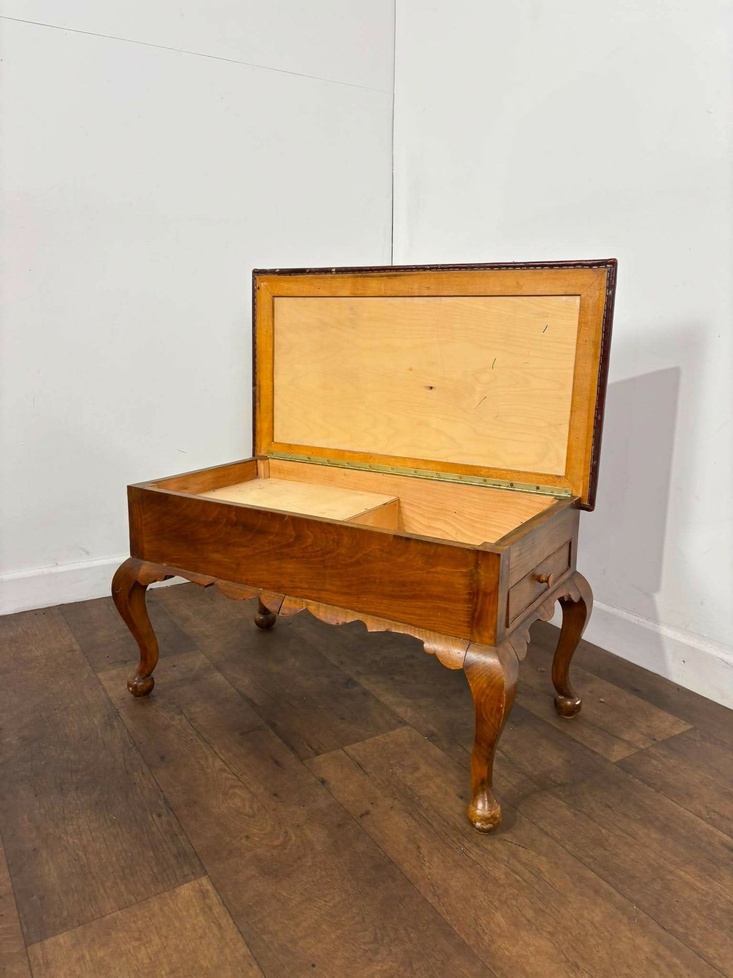 Vintage Leather Top Sewing Box - Stool