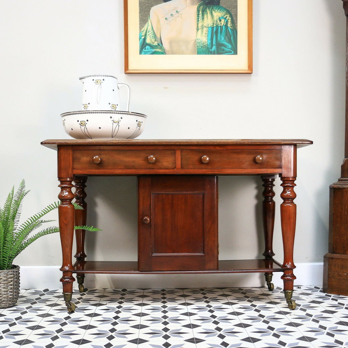 Victorian Mahogany Antique Side Table Wash Stand on Castors