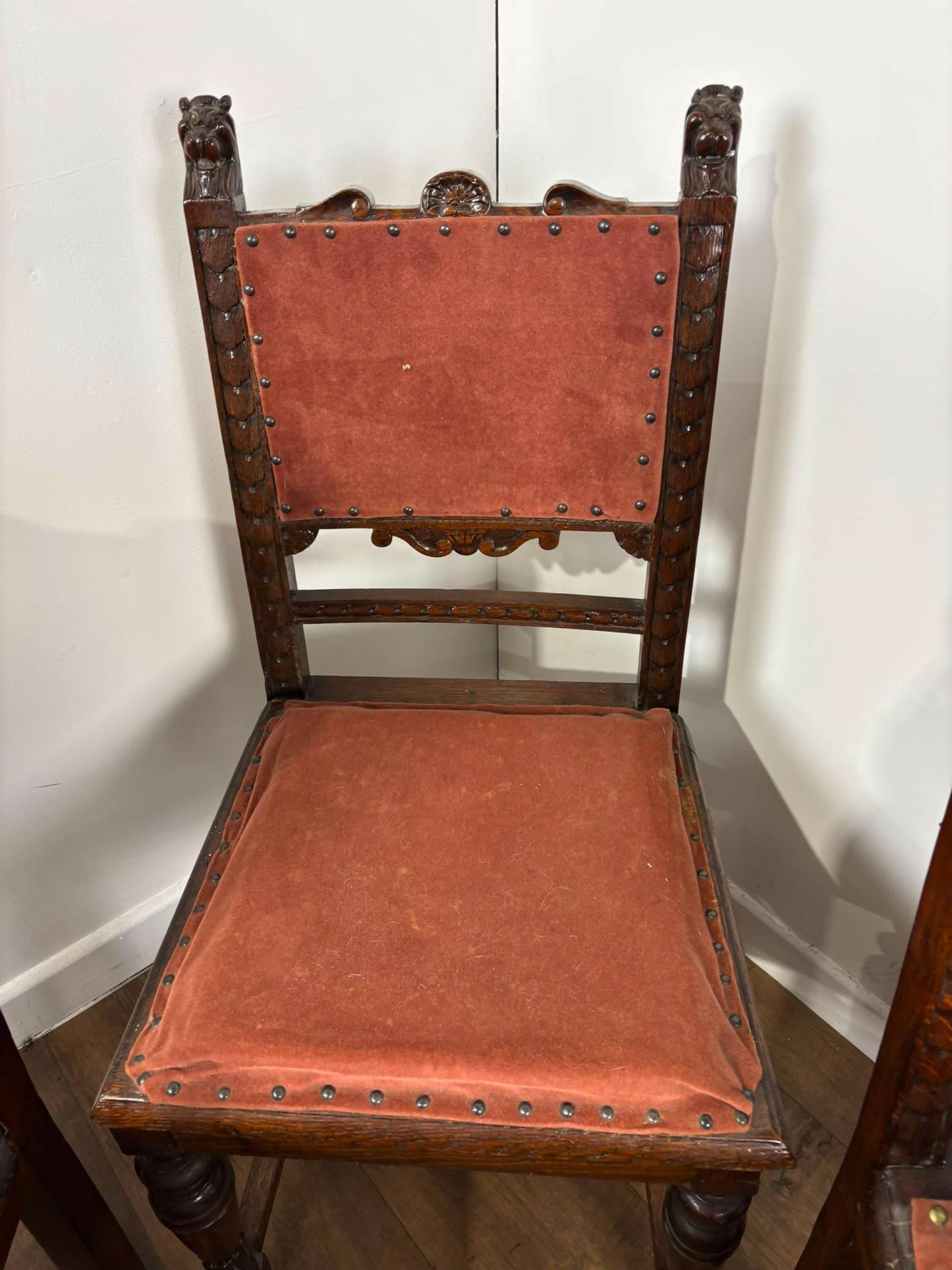 Victorian Set of Six Carved Oak Dining Chairs