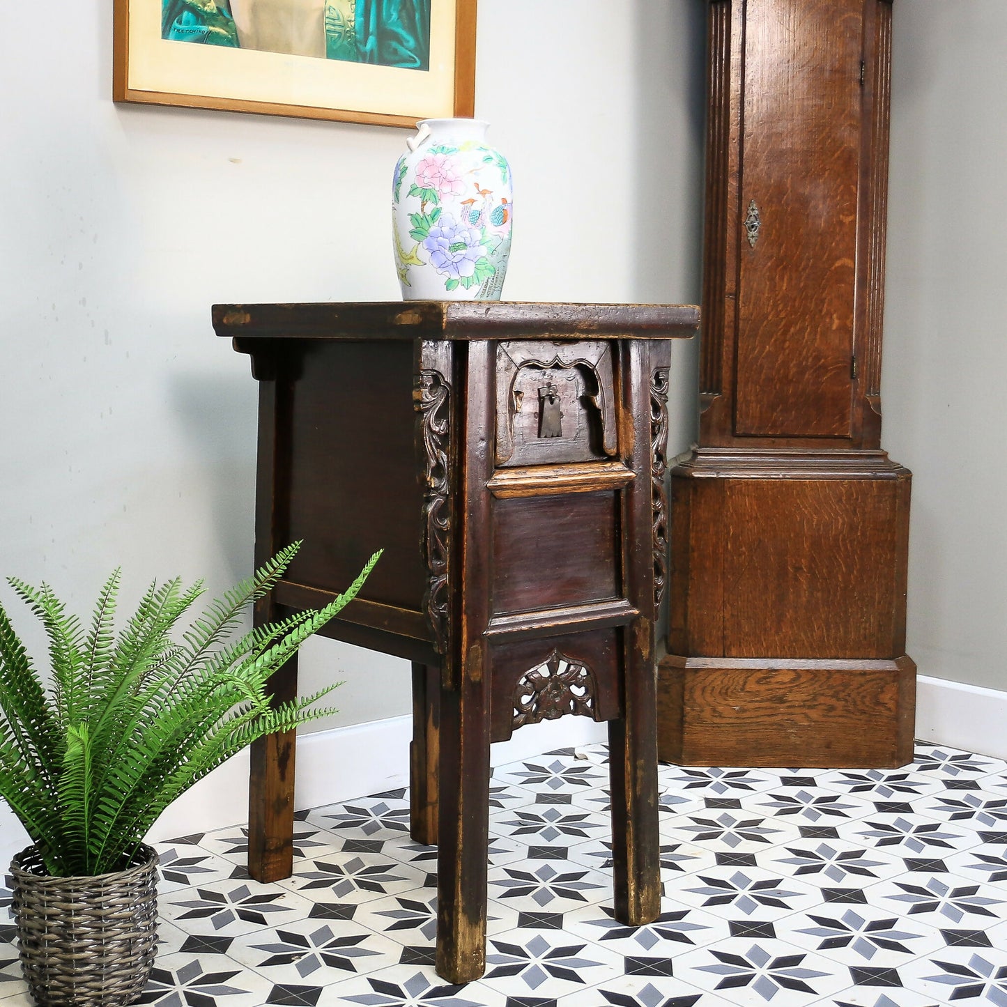 Carved Chinese Side Table Hall Table Distressed Lacquer Finish Late 19th Cent