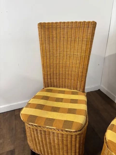Pair Of Contemporary Wicker Back High Back Dining Chairs