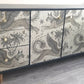 Midcentury Sideboard, Black and Gold Lynx Print. Painted Upcycled Living Room Furniture