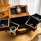 Antique Bombe Jewellery Trinket Box With Mother Of Pearl & Brass Mounts