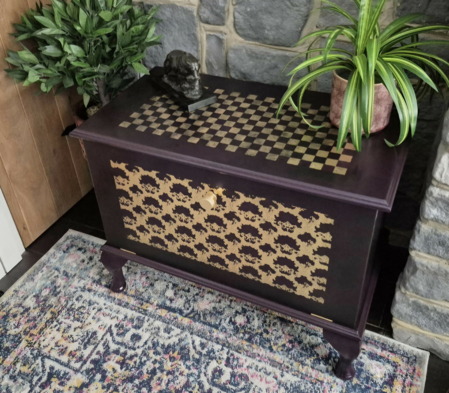 Vintage Hand Painted Shoe Cupboard - Upcycled Entryway Storage - Statement Hallway Piece