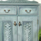 Vintage Solid Pine Cabinet | Hand Painted Duck Egg Blue Cupboard | Floral Decoupage Interior | UK Delivery Included