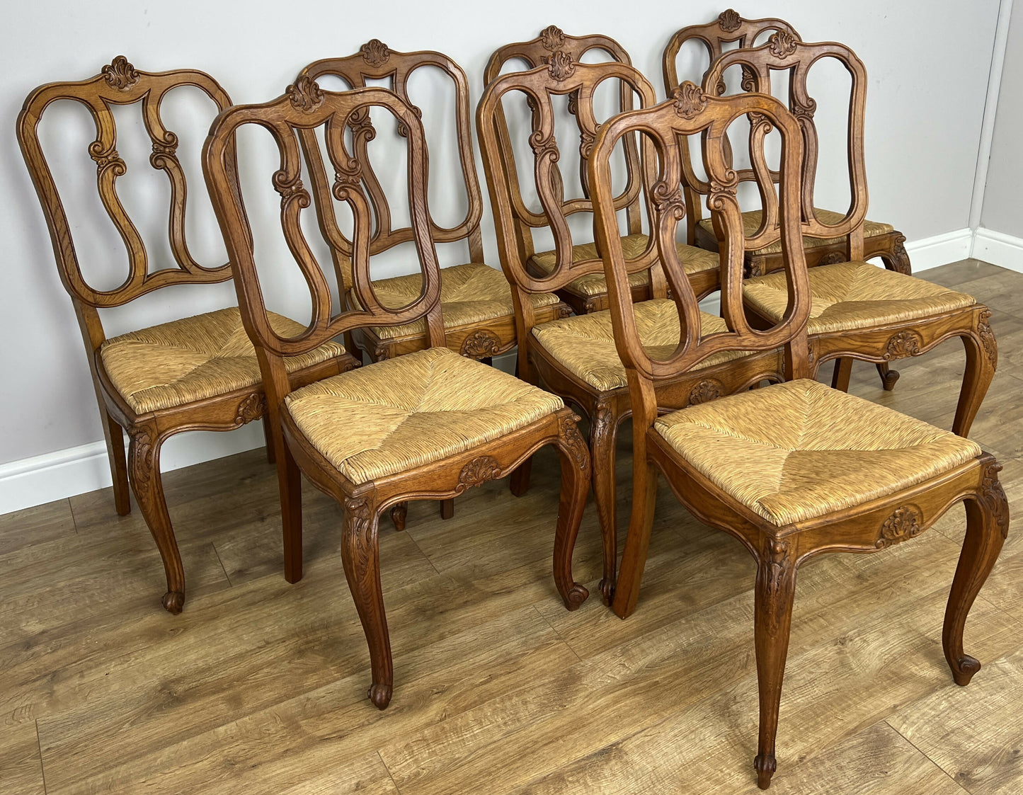 Dining Chairs Vintage French Louis Style Oak Set of 8 Upholstered Seats LOT 6345