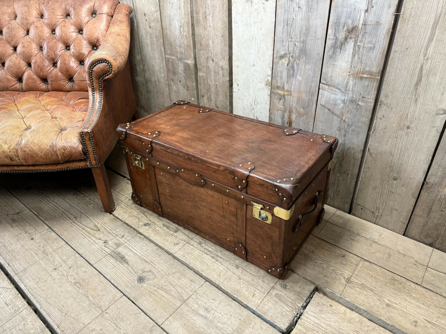 Luxury Hand dyed medium oak leather storage trunk