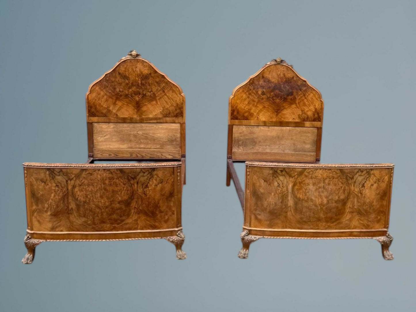 Pair of Antique Burr Walnut Single Beds, Circa 1920