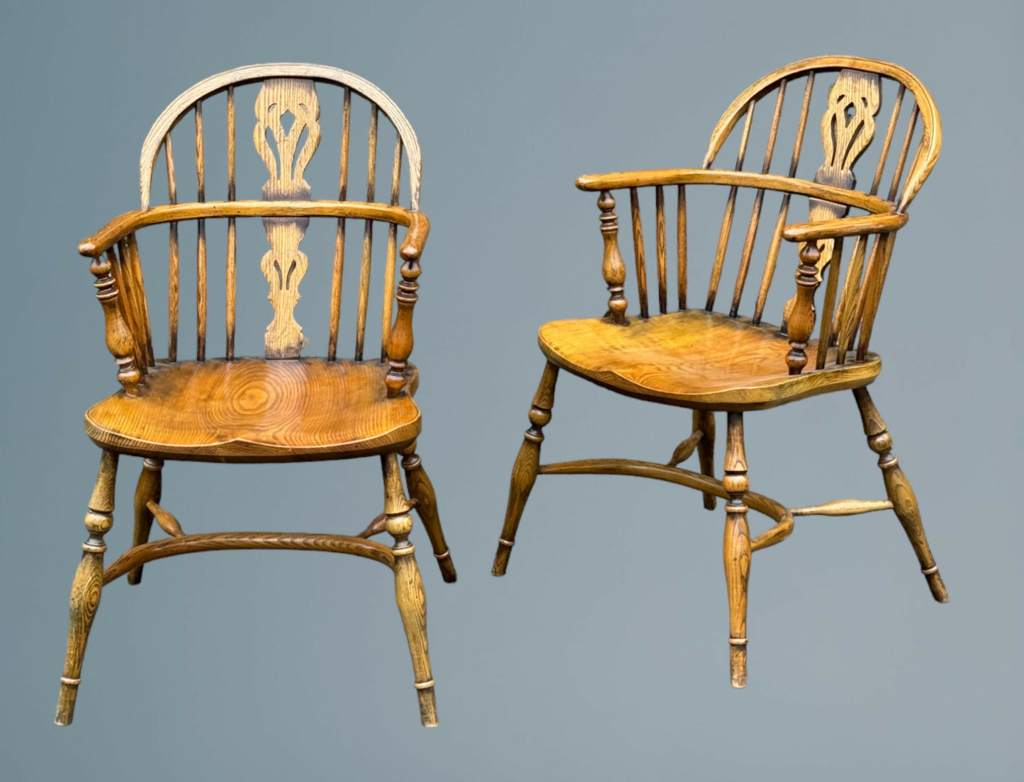 A Good Quality Pair of Ash Low Back Windsor Armchairs