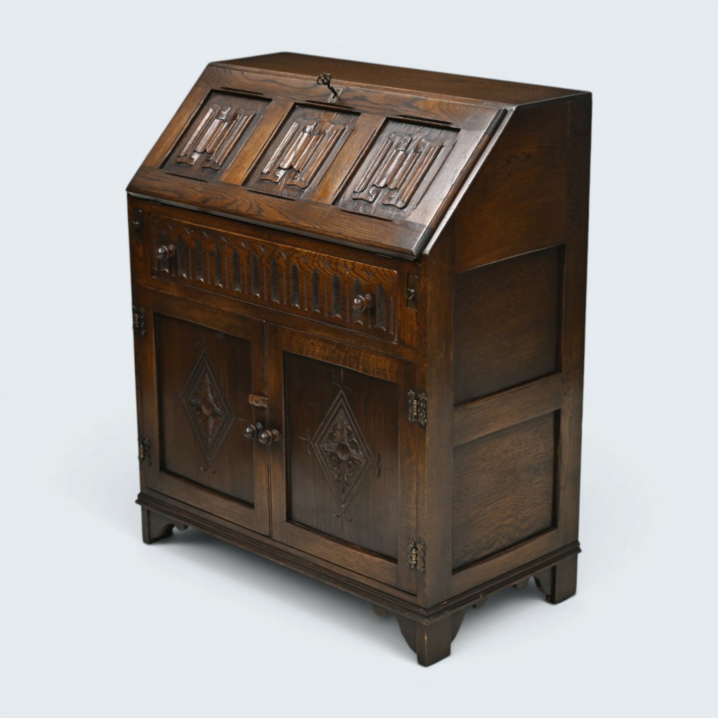 Vintage Oak Writing Bureau With Fitted Interior Micro Office FREE UK Delivery