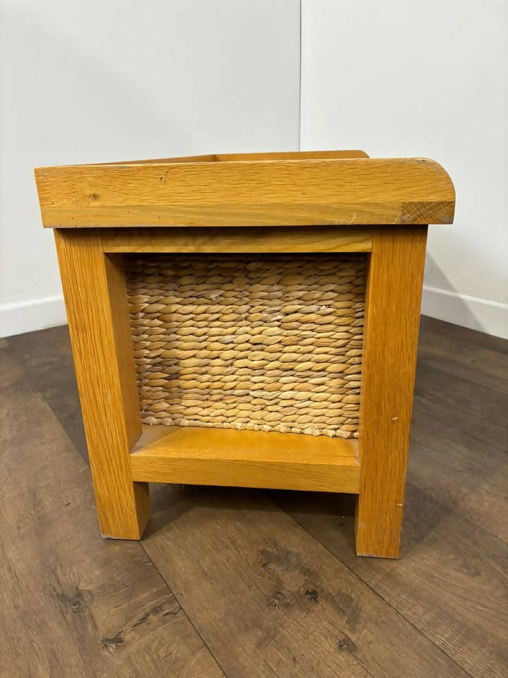 Modern Oak Storage Bench With Two Wicker Drawers