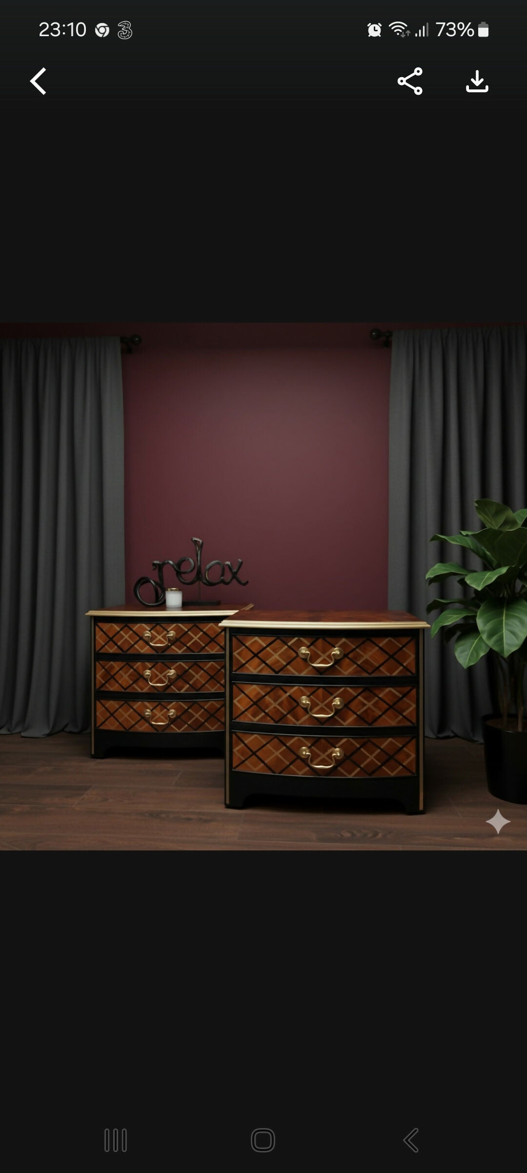 2 Black,Mahogany & Gold Bedside Drawer units